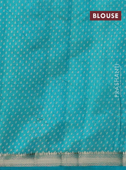 Semi raw silk saree teal blue with allover box style butta prints and small zari woven border