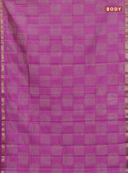 Semi raw silk saree lavender with allover box style butta prints and small zari woven border