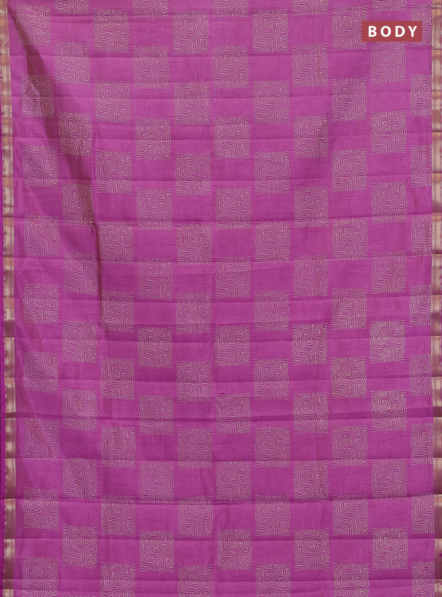 Semi raw silk saree lavender with allover box style butta prints and small zari woven border