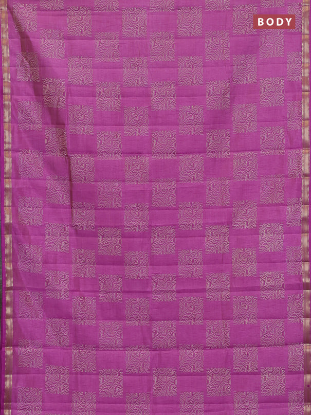 Semi raw silk saree lavender with allover box style butta prints and small zari woven border