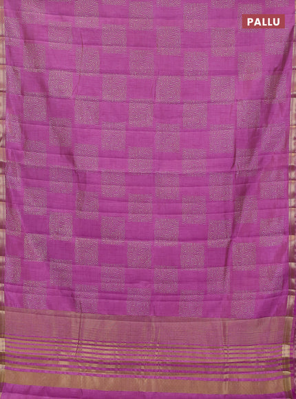 Semi raw silk saree lavender with allover box style butta prints and small zari woven border