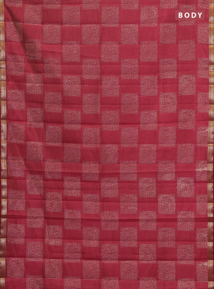 Semi raw silk saree maroon with allover box style butta prints and small zari woven border