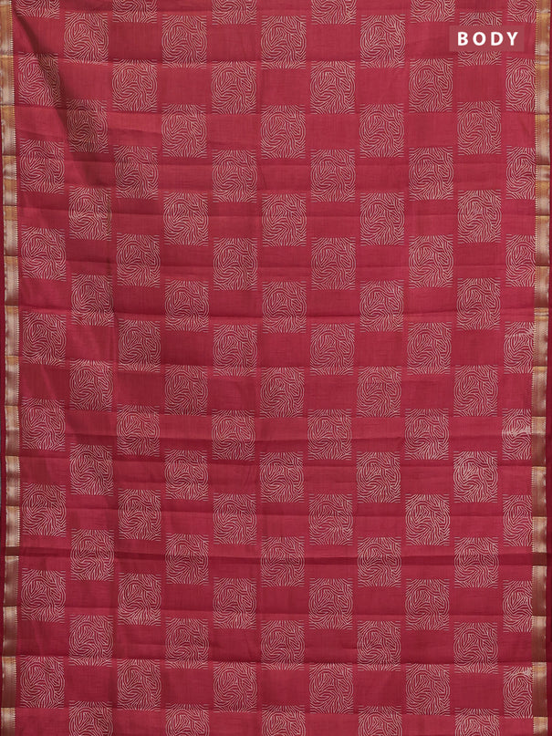 Semi raw silk saree maroon with allover box style butta prints and small zari woven border