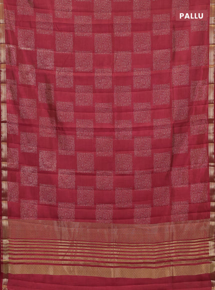 Semi raw silk saree maroon with allover box style butta prints and small zari woven border