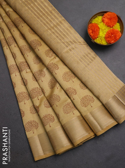 Semi raw silk saree sandal with allover butta prints and zari woven border