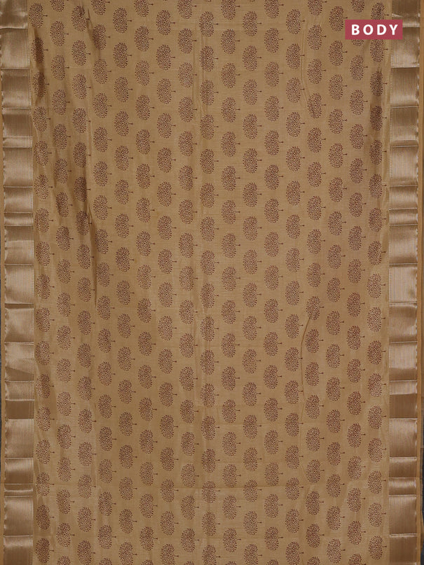 Semi raw silk saree sandal with allover butta prints and zari woven border