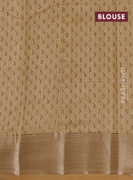 Semi raw silk saree sandal with allover butta prints and zari woven border