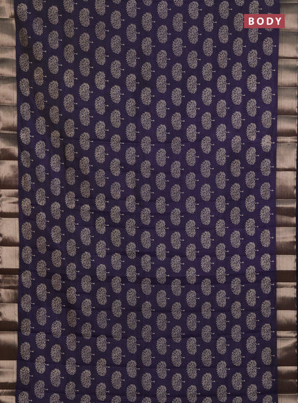 Semi raw silk saree navy blue with allover butta prints and zari woven border