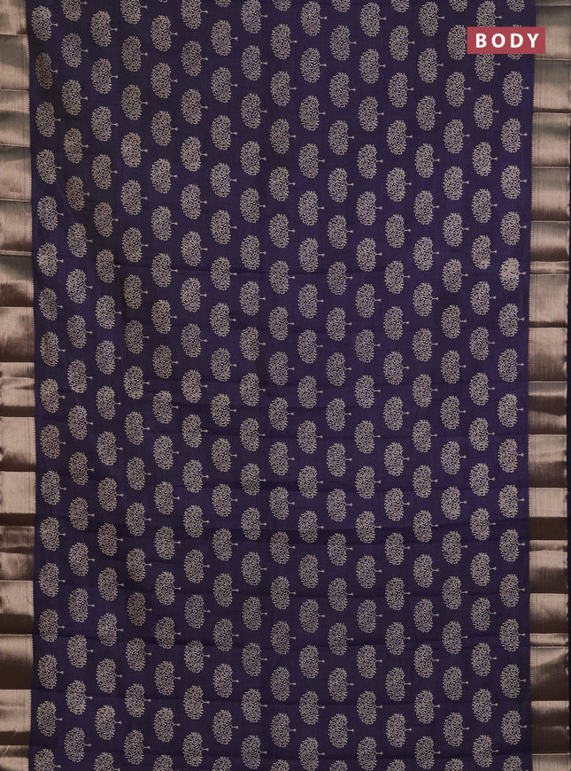 Semi raw silk saree navy blue with allover butta prints and zari woven border