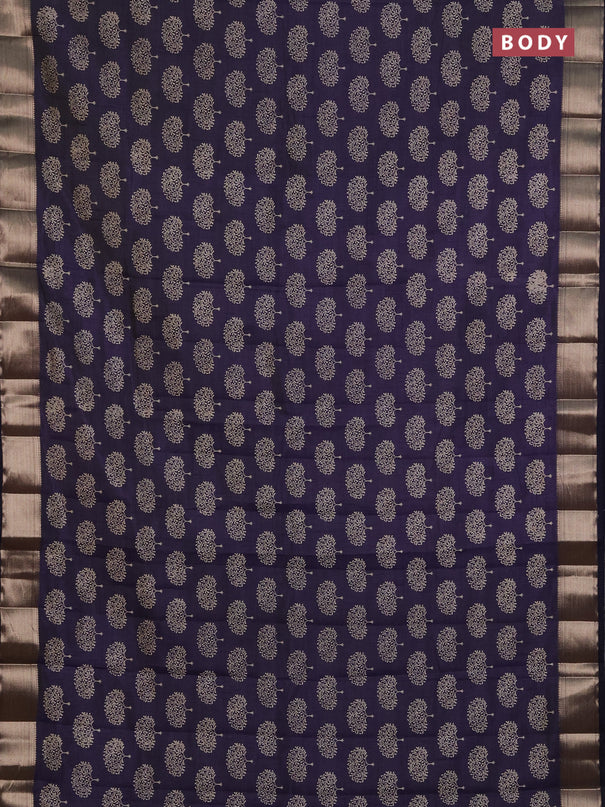 Semi raw silk saree navy blue with allover butta prints and zari woven border