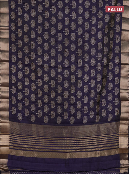 Semi raw silk saree navy blue with allover butta prints and zari woven border