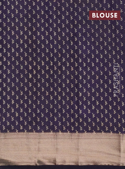 Semi raw silk saree navy blue with allover butta prints and zari woven border
