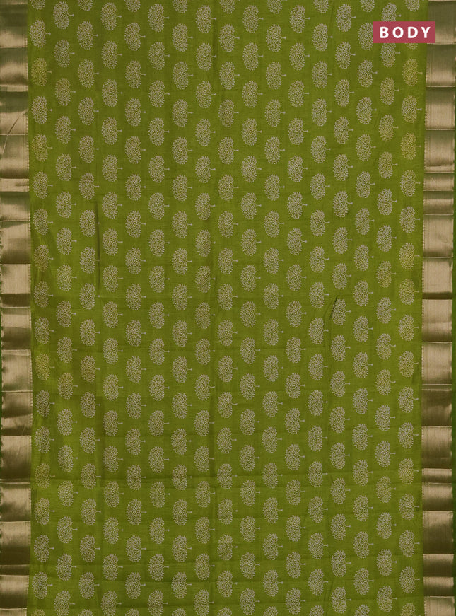 Semi raw silk saree light green with allover butta prints and zari woven border