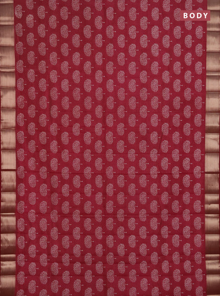 Semi raw silk saree maroon with allover butta prints and zari woven border