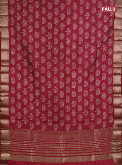 Semi raw silk saree maroon with allover butta prints and zari woven border
