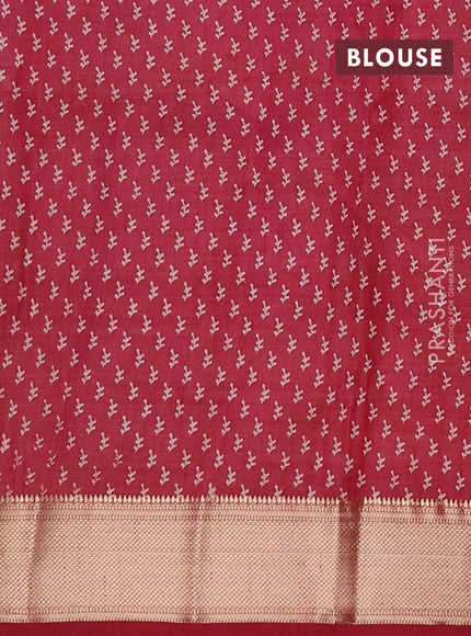Semi raw silk saree maroon with allover butta prints and zari woven border
