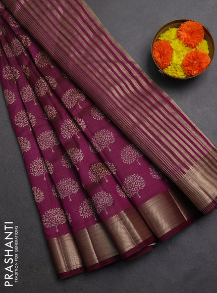 Semi raw silk saree wine shade with allover butta prints and zari woven border