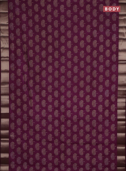 Semi raw silk saree wine shade with allover butta prints and zari woven border