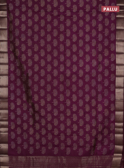 Semi raw silk saree wine shade with allover butta prints and zari woven border