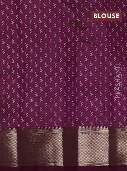 Semi raw silk saree wine shade with allover butta prints and zari woven border