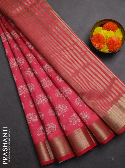 Semi raw silk saree pink shade with allover butta prints and zari woven border