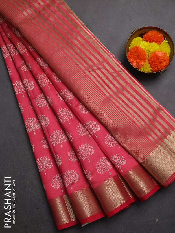 Semi raw silk saree pink shade with allover butta prints and zari woven border