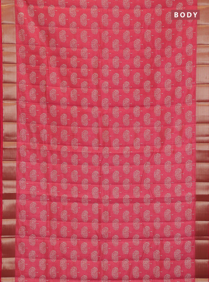Semi raw silk saree pink shade with allover butta prints and zari woven border