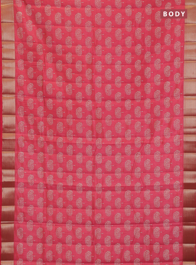 Semi raw silk saree pink shade with allover butta prints and zari woven border