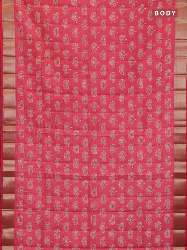 Semi raw silk saree pink shade with allover butta prints and zari woven border
