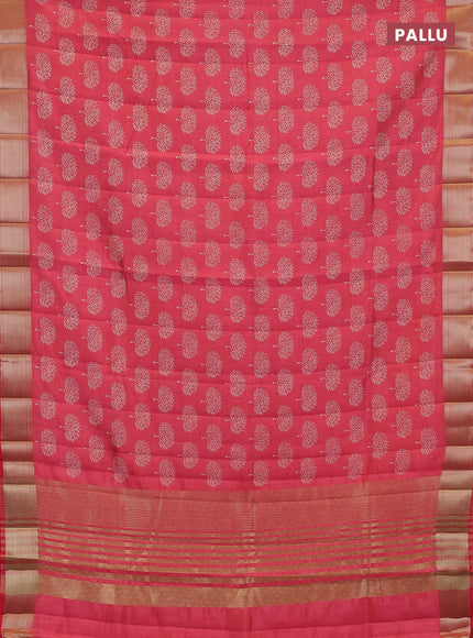 Semi raw silk saree pink shade with allover butta prints and zari woven border
