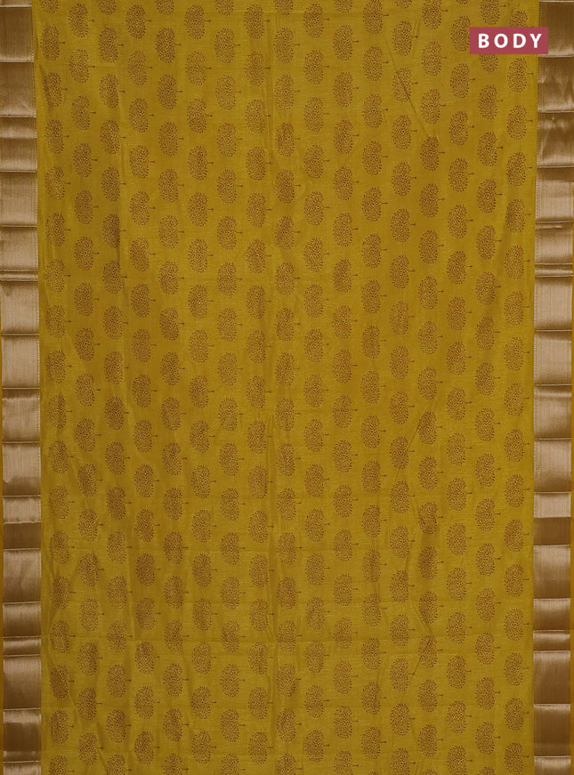 Semi raw silk saree mustard yellow with allover butta prints and zari woven border