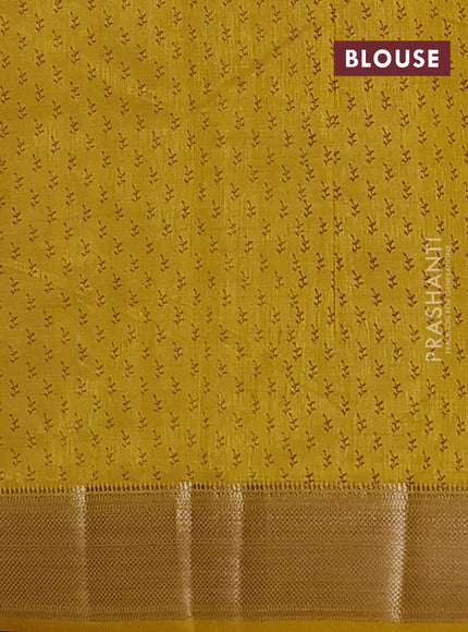 Semi raw silk saree mustard yellow with allover butta prints and zari woven border