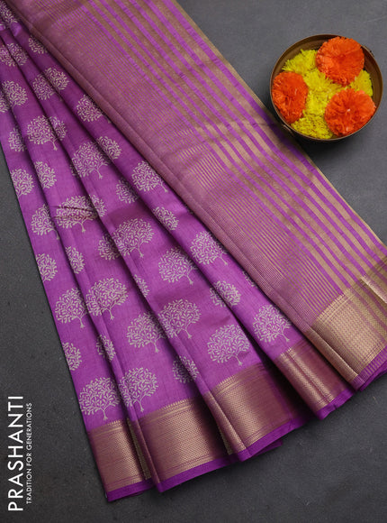 Semi raw silk saree lavender with allover butta prints and zari woven border