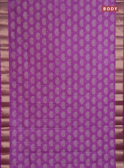 Semi raw silk saree lavender with allover butta prints and zari woven border