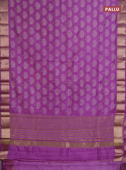 Semi raw silk saree lavender with allover butta prints and zari woven border