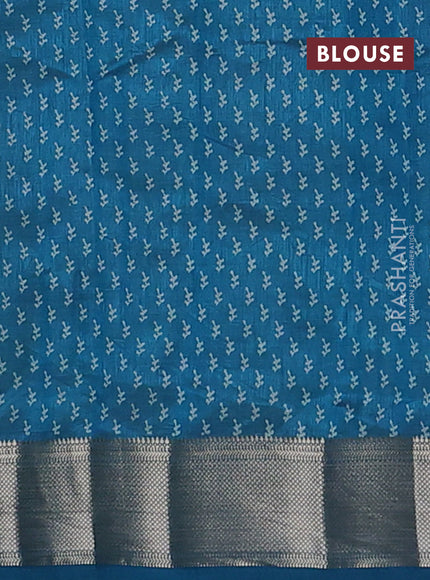 Semi raw silk saree teal blue with allover butta prints and zari woven border