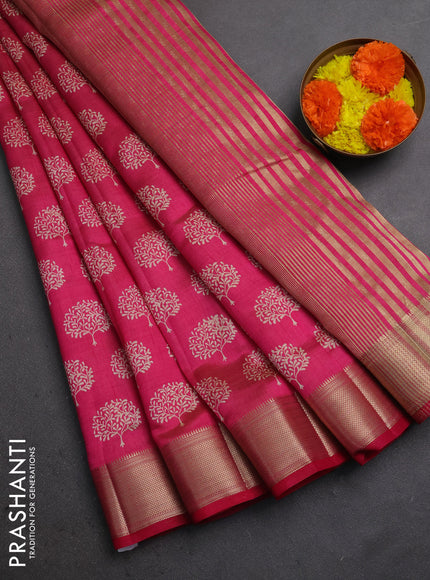 Semi raw silk saree pink with allover butta prints and zari woven border
