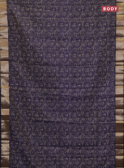 Semi raw silk saree navy blue with allover geometric prints and zari woven border