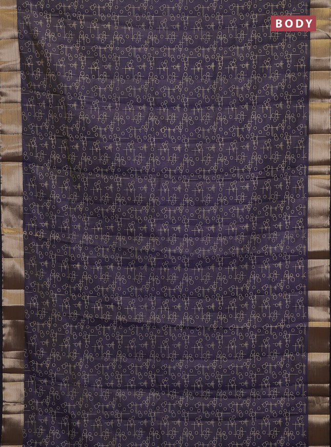Semi raw silk saree navy blue with allover geometric prints and zari woven border