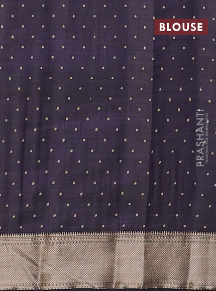 Semi raw silk saree navy blue with allover geometric prints and zari woven border