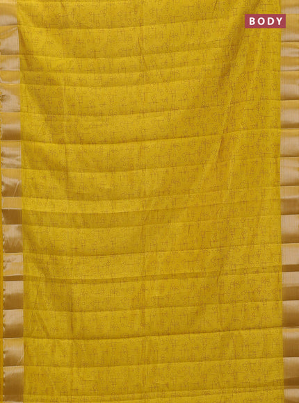 Semi raw silk saree mustard yellow with allover geometric prints and zari woven border
