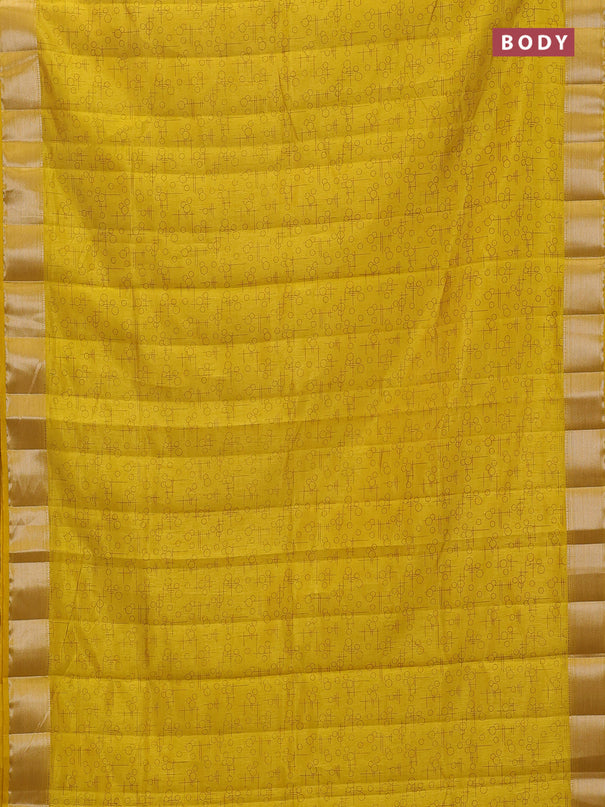 Semi raw silk saree mustard yellow with allover geometric prints and zari woven border