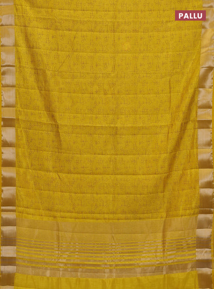 Semi raw silk saree mustard yellow with allover geometric prints and zari woven border