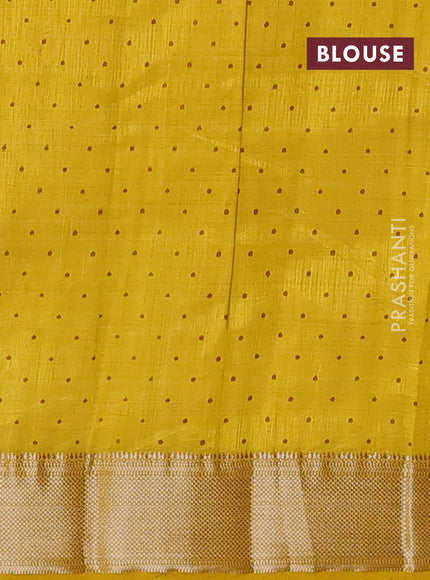 Semi raw silk saree mustard yellow with allover geometric prints and zari woven border