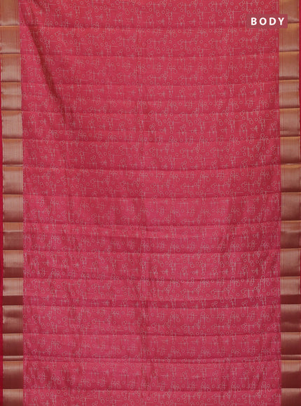 Semi raw silk saree pink shade with allover geometric prints and zari woven border