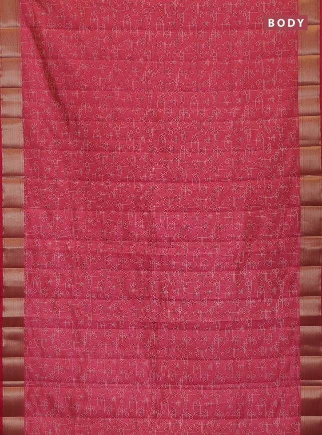 Semi raw silk saree pink shade with allover geometric prints and zari woven border