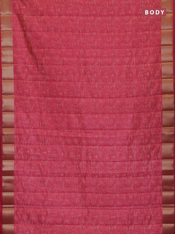 Semi raw silk saree pink shade with allover geometric prints and zari woven border