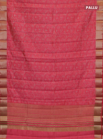 Semi raw silk saree pink shade with allover geometric prints and zari woven border