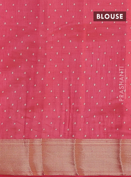 Semi raw silk saree pink shade with allover geometric prints and zari woven border