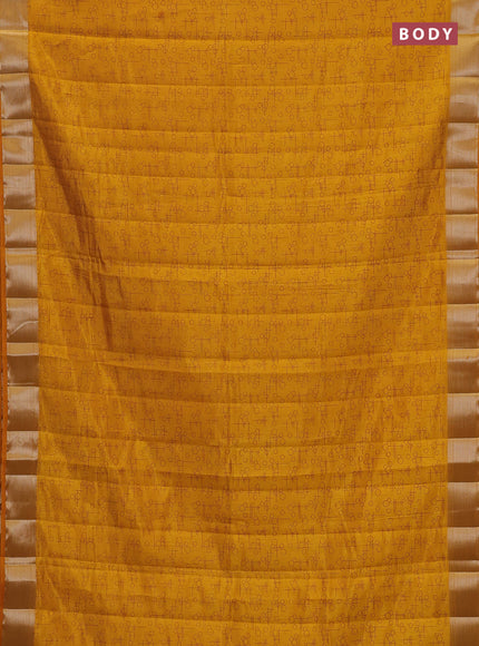 Semi raw silk saree dark mustard with allover geometric prints and zari woven border